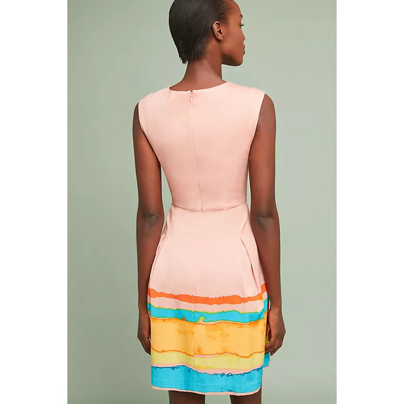 Anthropologie X Tracy Reese Dress Painterly Pleated Mini Fit & Flare Pink Size 2 - Picture 10 of 11